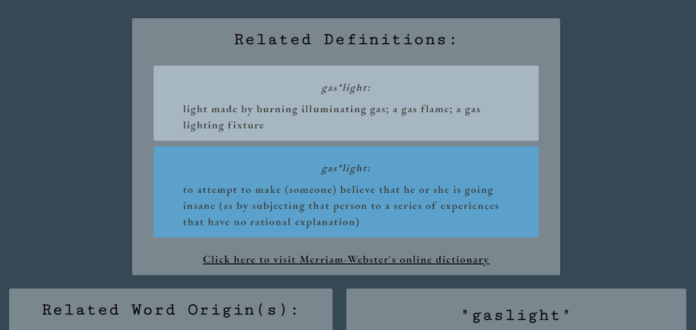 Screenshot of the searched word's definitions