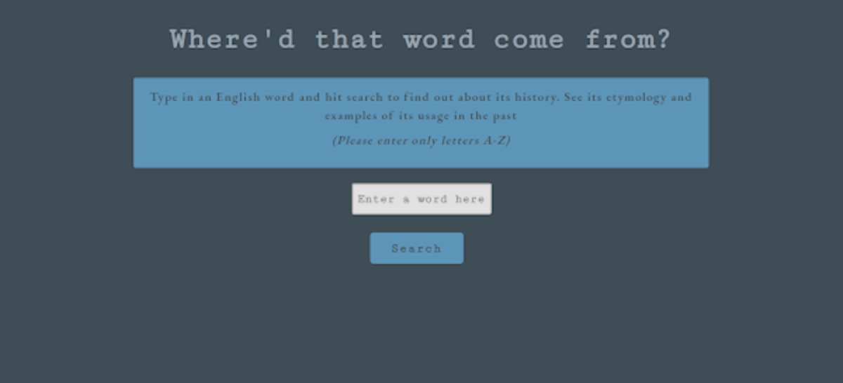 screenshot of a search on my word origins app