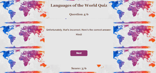 screenshot of incorrect answer display